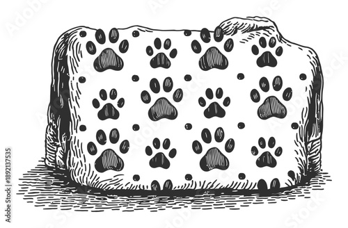 Vintage of a Dog Bed with Paw Print Pattern