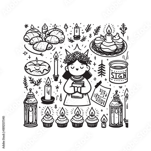 black and white lantern choir singing outline symbols