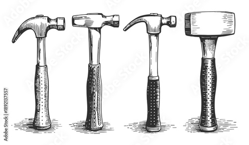 Vintage of Four Different Types of Hammers