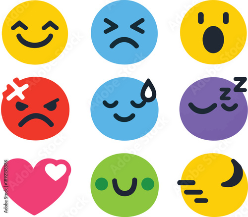 Minimal emoji style icon set redesigned as abstract symbols for interface use