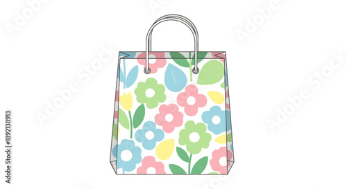 Whimsical Floral Pattern Shopping Tote Bag With Silver Handle Elegant Accessory For Everyday Use And Gift Giving Occasions