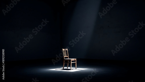 Single Glass Under Spotlight Minimal Emotional Concept | chair in the dark room