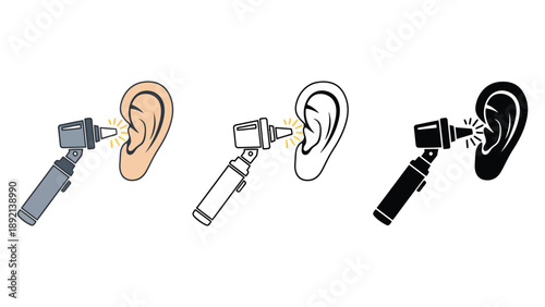 An illustration of ear examination with otoscope in different colors