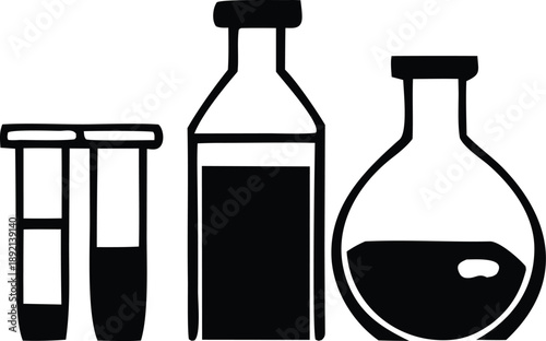 Laboratory equipment set featuring test tubes and beakers