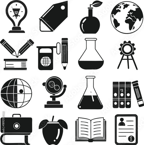 Educational icons representing knowledge and learning