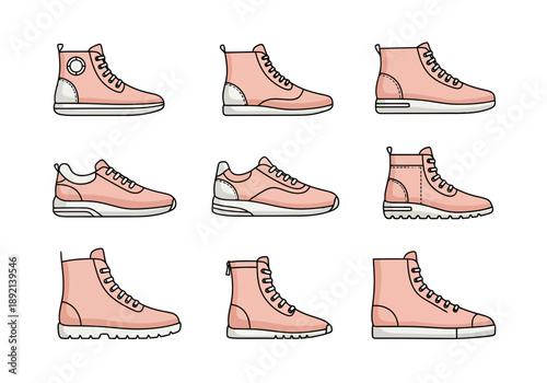 Collection of Pink Fashion Footwear Designs Featuring Sneakers and Ankle Boots for Women Fashion Lifestyle Concepts