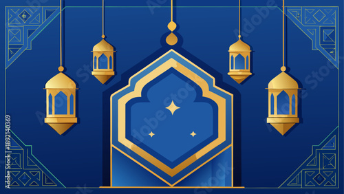 Elegant islamic lantern decoration with blue background
