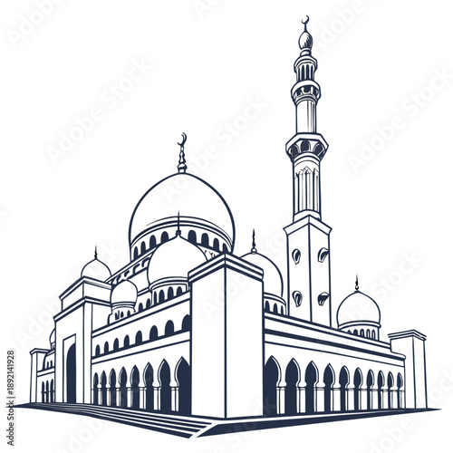 Islamic mosque with domes and minaret silhouette islamic architecture