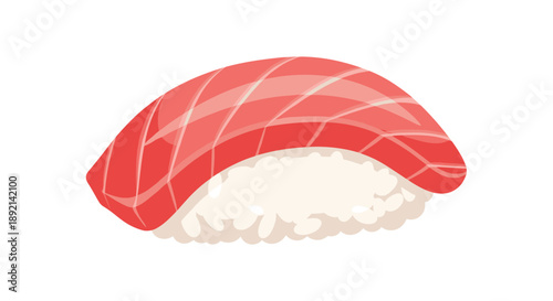 Simple and delicious Japanese tuna nigiri sushi, maguro, with a slice of fresh raw fish on vinegared rice, isolated illustration.