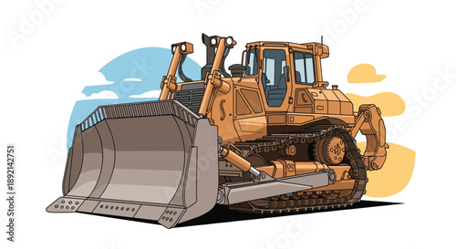 A powerful yellow bulldozer with a large front blade and continuous tracks, illustrated for construction and earthmoving projects.