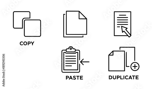 Copy Paste and Duplicate Action Icons Vector