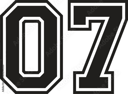 Bold black and white zero seven numbers with thick outlines