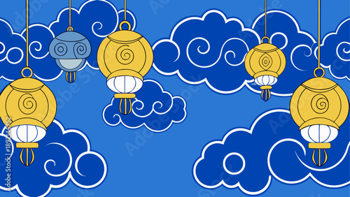 Traditional chinese lanterns in cloudy sky