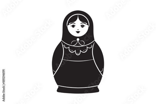 Traditional russian matryoshka doll illustration with intricate patterns and smiling face