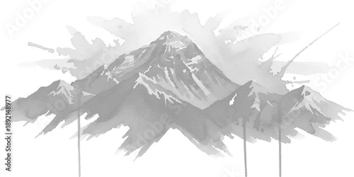 Monochromatic Watercolor Mountain Range Vector Illustration