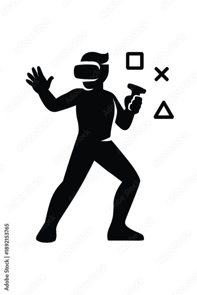 Fototapeta premium silhouette of man using virtual reality headset glasses playing VR games
