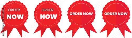 Order Now Red Ribbon Badges Collection for Ecommerce Promotion