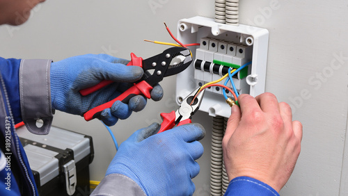 Cuadro en lienzo electrician at work , Wearing safety gloves, Professional installation, Componen