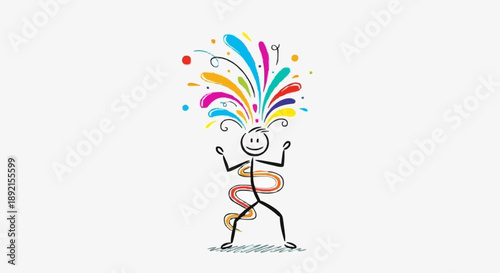 Creative Stick Figure With Colorful Explosion of Ideas.