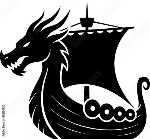 Dragon head with Viking ship Vector Art