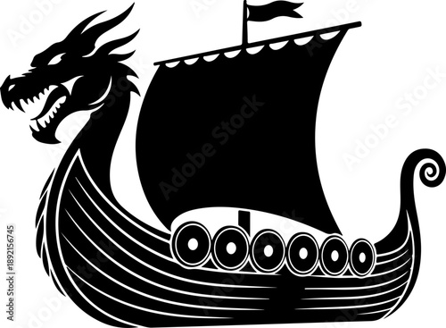 Dragon head with Viking ship Vector Art