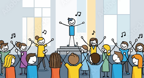 Diverse Group of People Singing Together in Harmony.