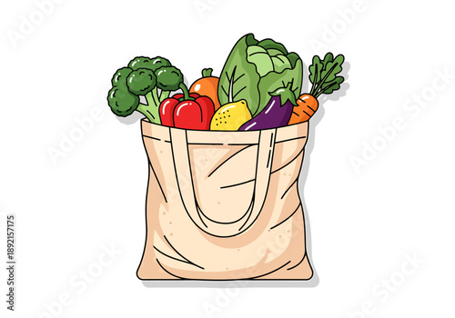 Fabric Shopping Bag Overflowing With Fresh Assorted Garden Produce Ready For Healthy Meal Preparation