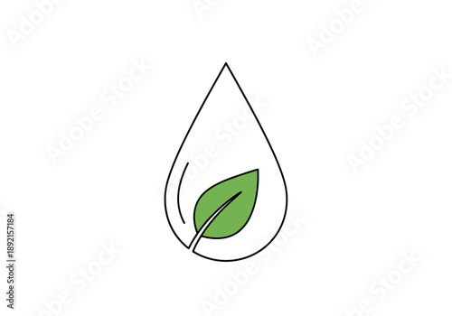 Clean Water Drop Icon Illustrating Organic Leaf Symbol Representing Purity And Nature Conservation Concept