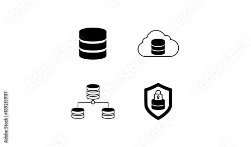 Title: Professional database icon set for cloud storage and data security