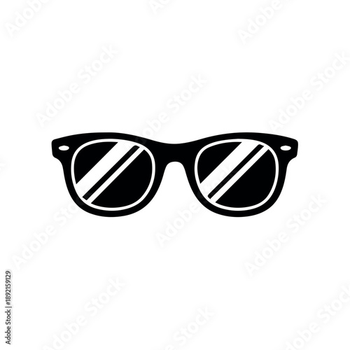A stylish, solid black icon of classic sunglasses with reflective lenses, embodying concepts of summer, coolness, fashion, sun protection, or anonymity.