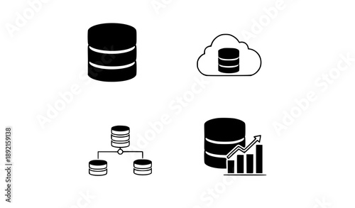 Title: Clean vector database icons for cloud storage and networked systems
