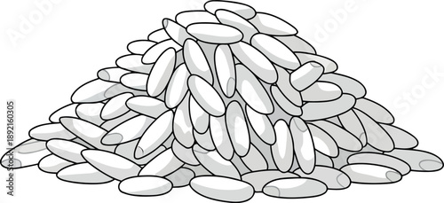 Vector Illustration of White Rice Grains Pile Isolated on Transparent Background