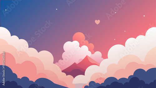 Dreamy sunset with clouds and heart