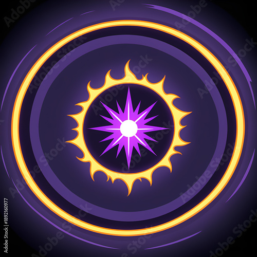 Vibrant purple and yellow cosmic vortex with glowing star at center, perfect for science fiction and fantasy projects
