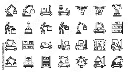 Industrial Equipment Icons Set Vector Illustration.