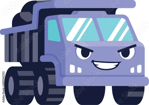 Cartoon Dump Truck Illustration with Smiling Face for Kids Construction Theme