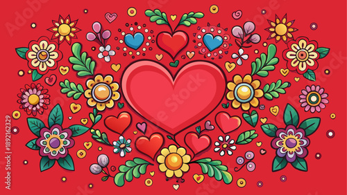 Vibrant heart-shaped floral illustration