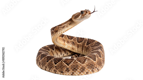 Photos Rattlesnake curves and shows tongue isolated on transparent background cut out