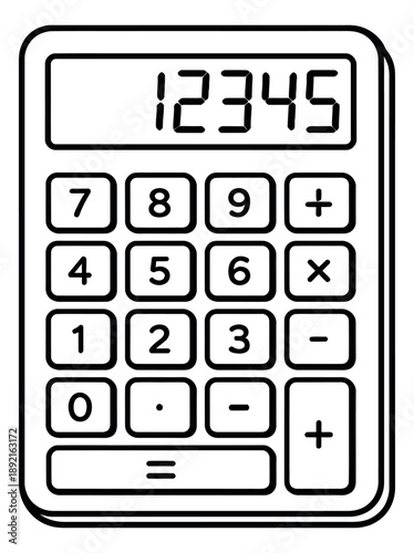 Line art illustration of a calculator depicting a numeric display for mathematical tasks