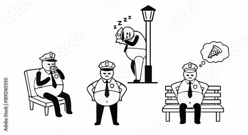 Fat Police Officers Depicted in Various States of Idleness.