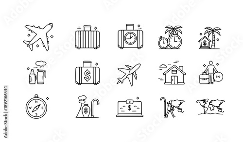 Travel tourism and retirement concept line icon set creative outline vector