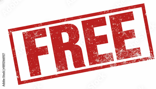 Red stamp with bold 'FREE' text on white background viewed from directly above