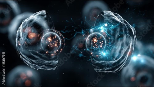 Regeneration process.Tissue repair. Growth mechanisms. Natural regeneration. Biological adaptation. Cellular growth. A detailed visualization of cells with glowing effects and particles.