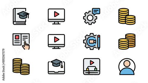 Modern education and business icons for learning and finance growth