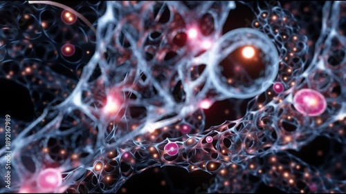 Regeneration process.Tissue repair. Growth mechanisms. Natural regeneration. Biological adaptation. Cellular growth. Microscopic view of intricate cellular structures with glowing elements.