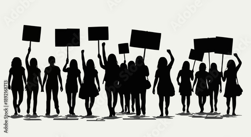 Group of women silhouettes holding protest signs.