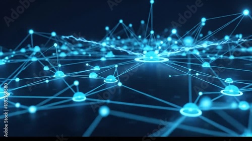Glowing blue network of connected dots on dark background