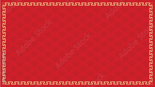 Red background with traditional golden Chinese meander border and subtle pattern, ideal for festive designs.