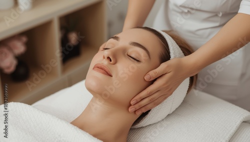 Wallpaper Mural Young woman getting a facial massage at a salon for skincare and lifting.png Torontodigital.ca
