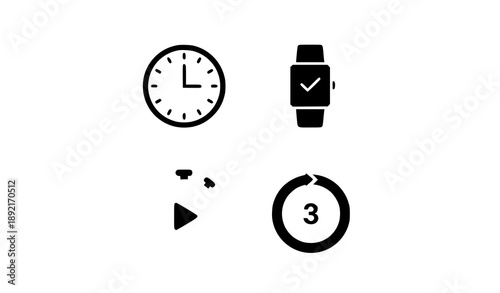 Title: Clean vector watch and time icon set for scheduling and tracking